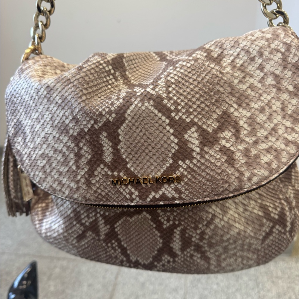 Michael Kors Brown Snake Print Shoulder Bag